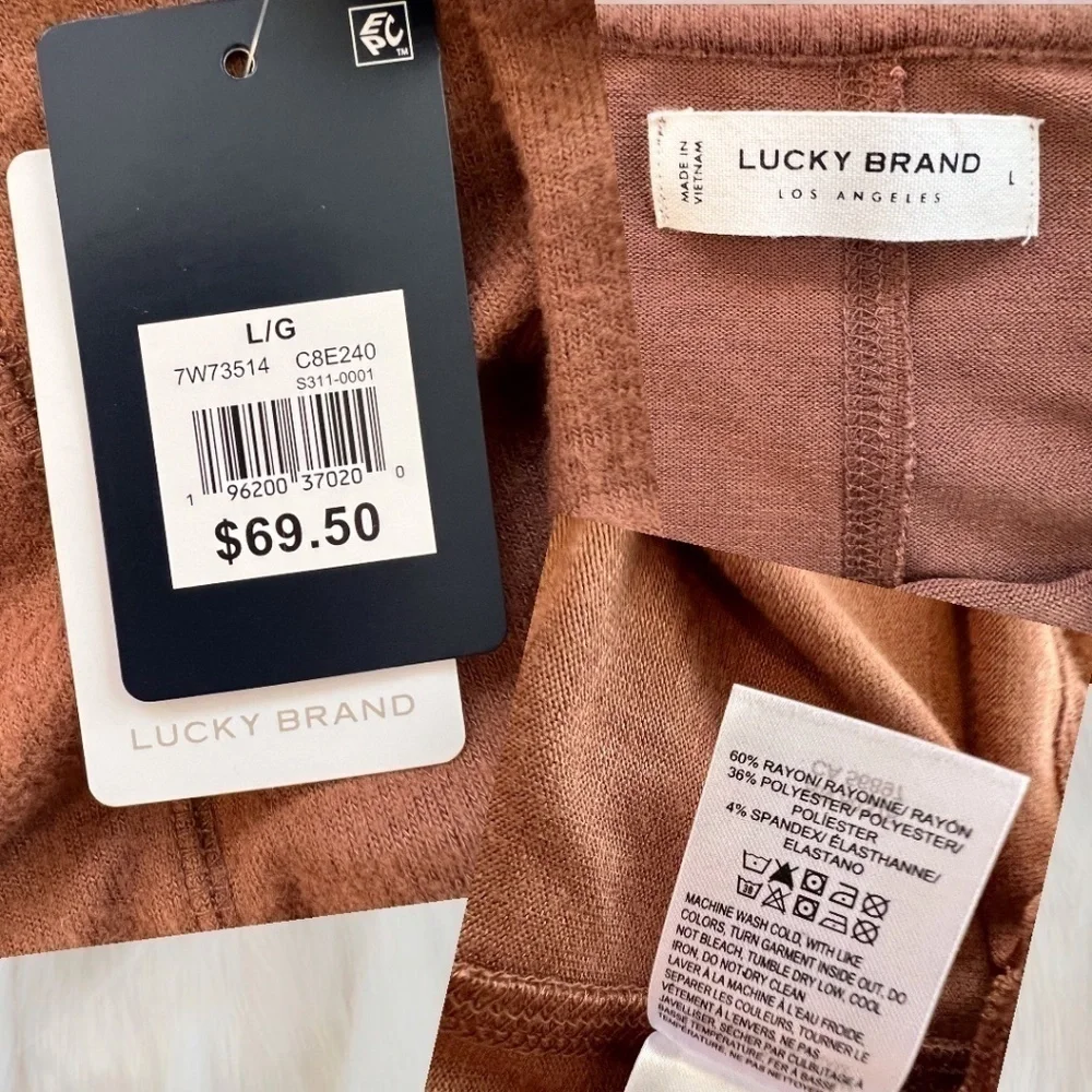 LUCKY BRAND Cloud Jersey Exposed Seam Relaxed Long Sleeve Top-Caramel/Lg/NWT